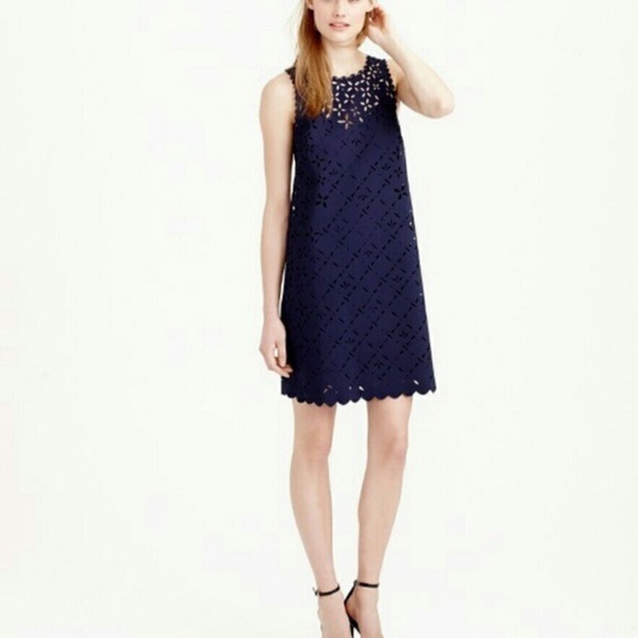 J. Crew Laser Cut Navy Floral Shift Dress Size 6 - Picture 1 of 6